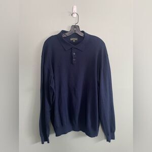 Orvis Sweater Mens Large Blue Cashmere Silk Outdoor Polo Sweatshirt SZ XL